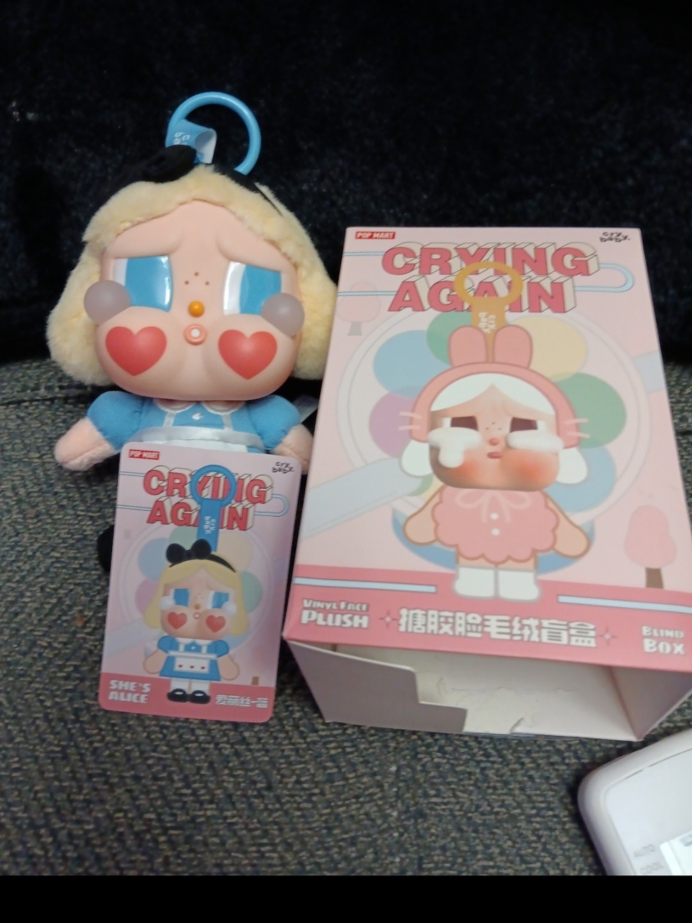 CryBaby,Crying Again Plush Keychain - Blue & Pink Heart Cheeks